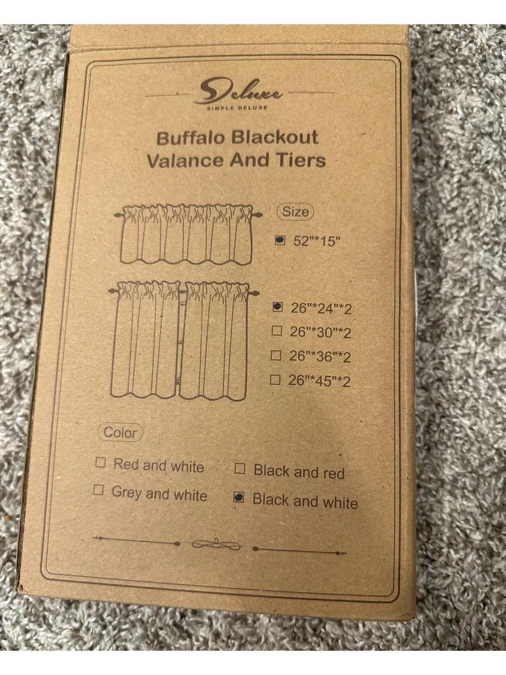 Buffalo Blackout Valance and Teirs Curtain Set